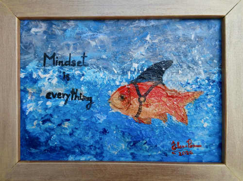 Mindset is everything | Oil And Acrylic Painting in Paintings by Elena Parau. Item composed of wood and paper in minimalism or country & farmhouse style