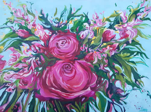 Coming up roses | Oil And Acrylic Painting in Paintings by Sabine Hahnel. Item made of canvas with synthetic works with contemporary & modern style