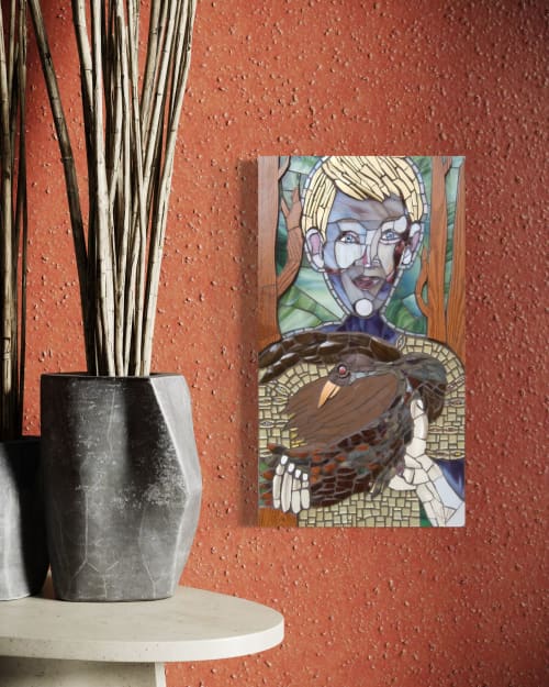 Mysterious Bird | Wall Sculpture in Wall Hangings by Gila Mosaics Studio. Item composed of ceramic and glass in boho or country & farmhouse style