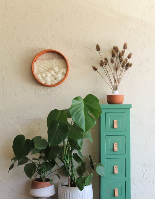 Terracotta & Fiber Wall Sculpture | Wall Hangings by Keyaiira | leather + fiber. Item made of wood & fabric