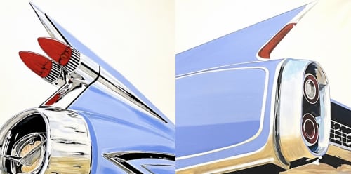 Cadillac Dreams, No. 1 - 2 | Oil And Acrylic Painting in Paintings by Ravi Raman - RTunes68. Item made of canvas works with mid century modern style