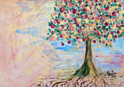 Tree of life | Oil And Acrylic Painting in Paintings by Elena Parau. Item made of paper works with minimalism & country & farmhouse style