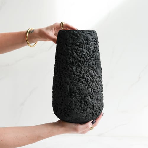 Giant Pear Shaped Vase in Carbon Black Concrete | Vases & Vessels by Carolyn Powers Designs. Item composed of concrete and glass in minimalism or contemporary style