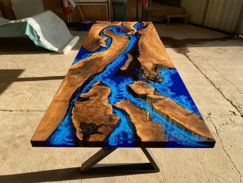 Made to Order Walnut Wood Ocean Sea Epoxy Dining Table | Tables by LuxuryEpoxyFurniture. Item composed of wood & synthetic