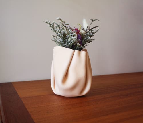Mini Sculpted Leather Flower Vase | Vases & Vessels by Ian James. Item composed of leather in mid century modern or contemporary style