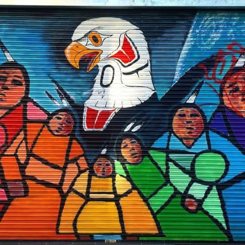 Powwow Dancers mural by Jerry Whitehead Wescover Street Murals