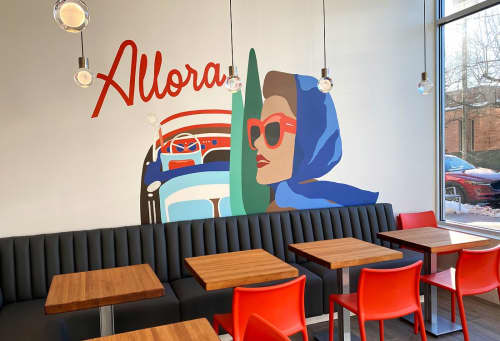 Coffee Shop Mural & Sign | Murals by Toni Miraldi / Mural Envy, LLC | Allora Coffee and Bites in Norwalk. Item made of synthetic