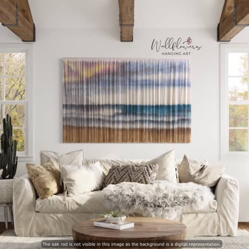 HORIZON Coastal Ocean Seascape Wall Tapestry | Macrame Wall Hanging in Wall Hangings by Wallflowers Hanging Art. Item made of oak wood with wool works with boho & mid century modern style