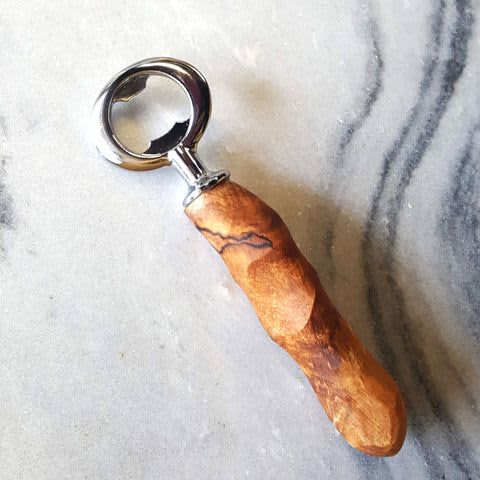 Bottle Opener, Handcarved, Chrome Finish | Utensils by Wild Cherry Spoon Co.. Item composed of maple wood compatible with minimalism and country & farmhouse style
