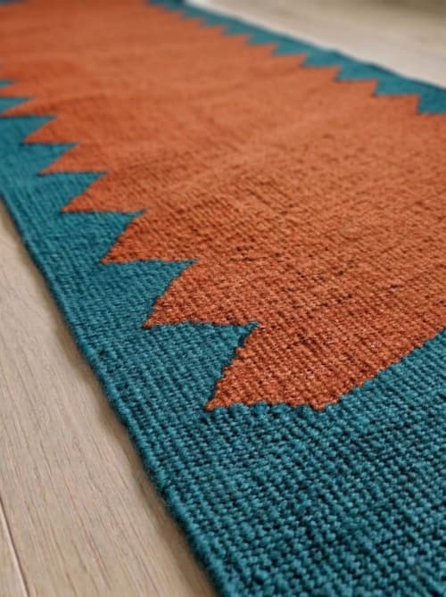 Handwoven Terracotta Wool Stair Runner | Runner Rug in Rugs by Evergreen Carpets. Item made of wool works with boho & minimalism style