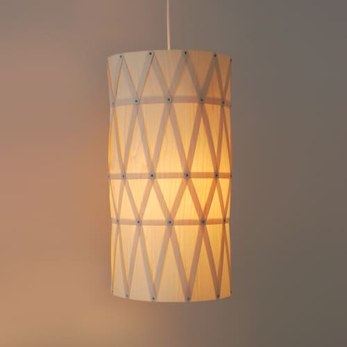 Wood Veneer Light Cylinder 33 | Pendants by ADAMLAMP. Item made of maple wood works with minimalism & japandi style