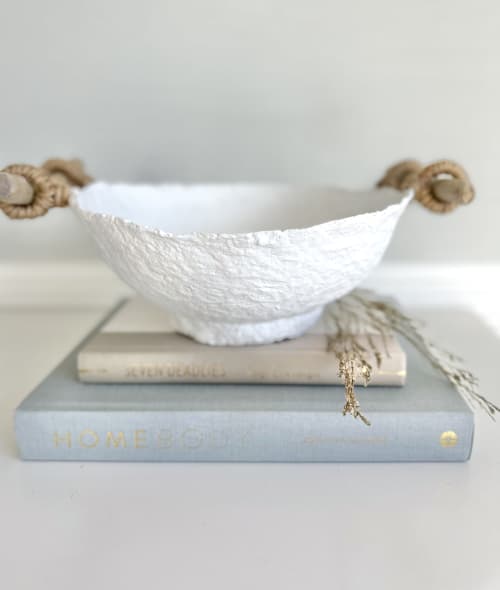 Drift White Organic Paper Mache Decorative Bowl | Decorative Objects by TM Olson Collection. Item made of wood with paper works with minimalism & country & farmhouse style