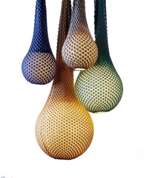 Hanging Knitted Lampshade - 4 units | Pendants by Ariel Zuckerman Studio. Item made of fabric with synthetic works with contemporary & modern style