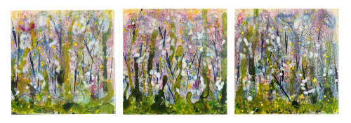 Nightfall Triptych | Oil And Acrylic Painting in Paintings by Joanie Gagnon San Chirico Studio. Item composed of canvas compatible with contemporary and country & farmhouse style