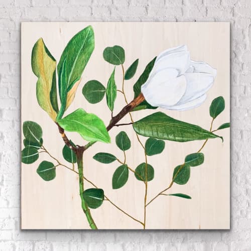 Magnolia & Eucalyptus | Mixed Media by Brooke Rowlands. Item made of birch wood
