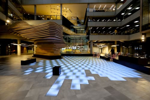 Digital Lake and Digital Waterfall | Microsoft Headquarters Dublin | Tiles by ASB GlassFloor. Item composed of glass