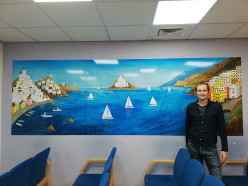Deep blue seascape | Murals by James Croft | Charles Clifford Dental Hospital in Sheffield. Item made of synthetic