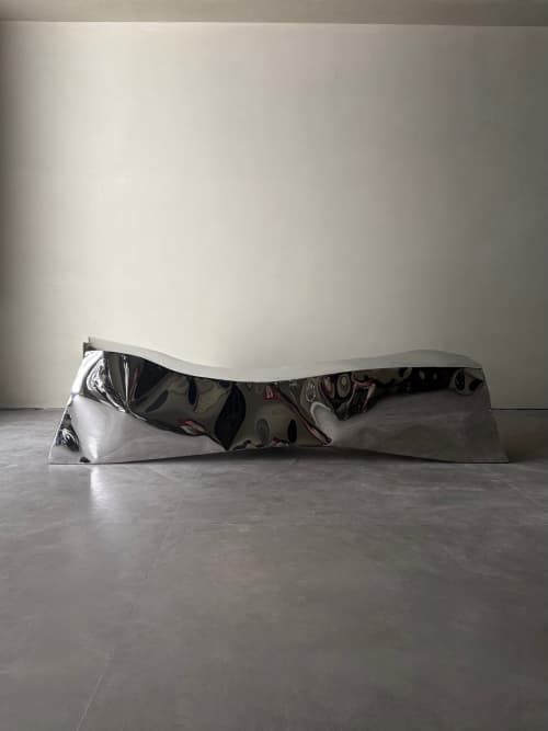 Steel Sculptural Bench — Monolith by Nitush Aroosh | Benches & Ottomans by Nitush Aroosh. Item made of steel works with contemporary & eclectic & maximalism style