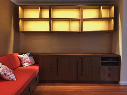 Shelves Cabinet Seating | Shelving in Storage by Jason Lees Design. Item composed of wood