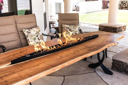 Mesquite Live Edge Table with Fire Pit | Dining Table in Tables by Lumberlust Designs. Item composed of wood
