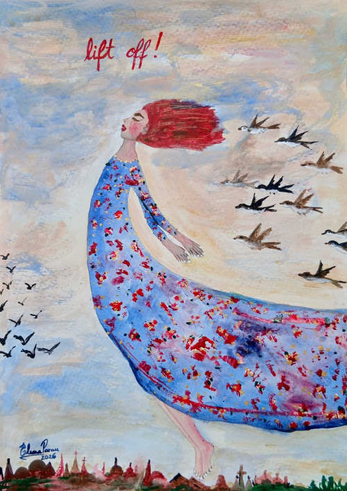 Lift off | Oil And Acrylic Painting in Paintings by Elena Parau. Item made of paper compatible with boho and contemporary style