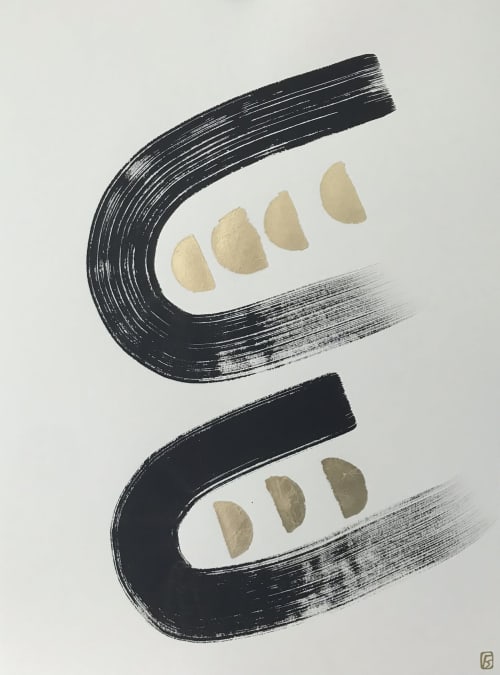 One Breath Painting with Gold Leaf | Oil And Acrylic Painting in Paintings by Filiz Soyak. Item composed of paper in minimalism or industrial style