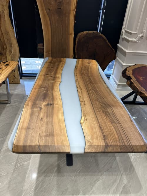 White Table - Dining Table - Live Edge Resin Table | Tables by Tinella Wood. Item composed of walnut compatible with minimalism and contemporary style