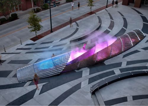 Exhale Sculptural Fog Fountain | Public Sculptures by Amuneal. Item made of metal
