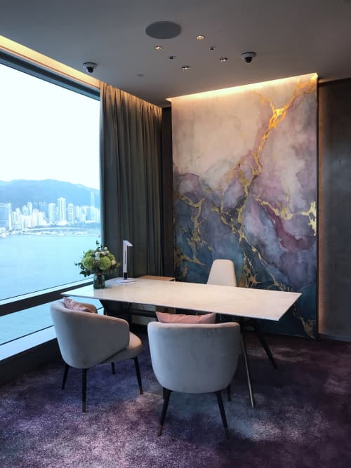 Blue and Purple Watercolour Marble Effect | Murals by Elsa Jeandedieu Studio. Item composed of synthetic