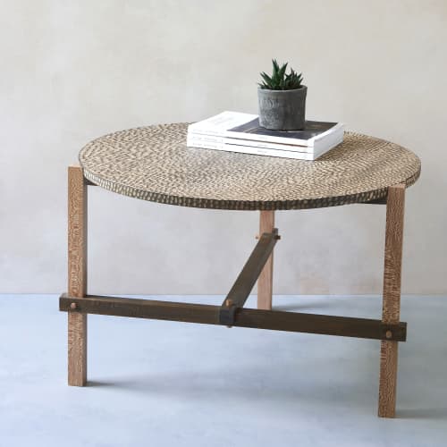 'Drift' coffee table in Lacewood & Ebonised London Plane | Tables by Heliconia Design. Item made of wood works with rustic style
