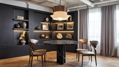 Zade Alexander Black Marble Round Dining Table | Tables by HamamDecor LLC. Item made of marble works with mediterranean & modern style