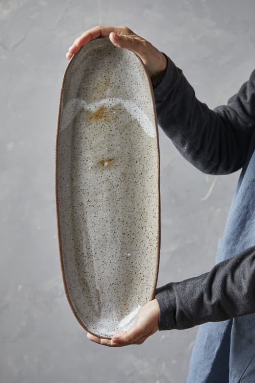 Pottery Long Oval Serving Plate, 15" Ceramic Platter | Serveware by ShellyClayspot. Item composed of ceramic compatible with country & farmhouse and modern style