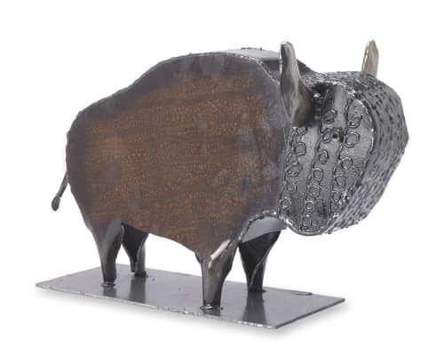 Wild Buffalo | Sculptures by Gatski Metal. Item composed of metal in country & farmhouse or eclectic & maximalism style