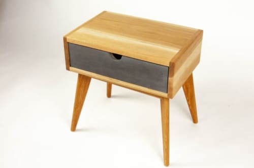 Abymini | Nightstand in Storage by Curly Woods. Item composed of oak wood and concrete in mid century modern style