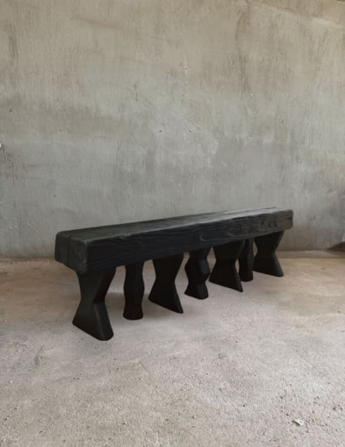 solid wood beam bench, foraged by fire. | Benches & Ottomans by VISCERAL HOME STUDIO. Item composed of oak wood in japandi or industrial style