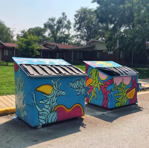 Bird Seed Dumpsters | Street Murals by Elisa Gomez Art | West Bar Val Wood Park in Denver. Item made of synthetic