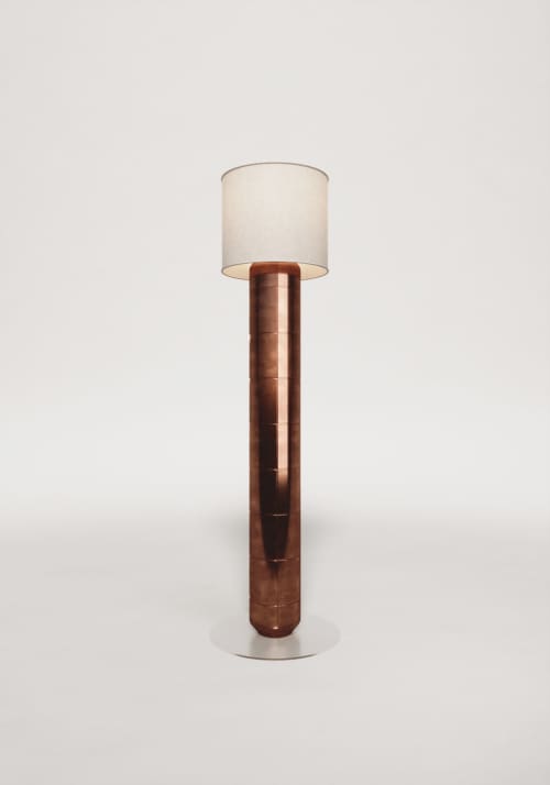 Handcrafted Ceramic Floor Lamp with Linen Cylinder Shade | Lamps by SVITANOK by Artem Zakharchenko. Item composed of linen & ceramic compatible with minimalism and contemporary style