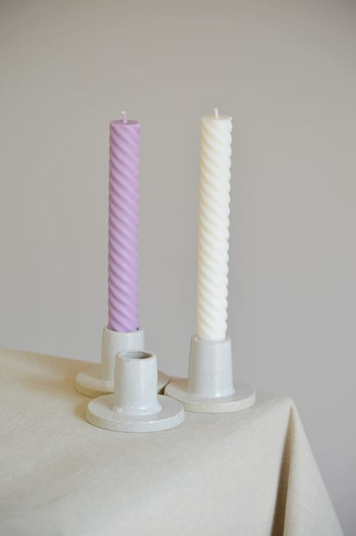 Candle Holder – White On Speckled – Made To Order | Decorative Objects by Elizabeth Bell Ceramics. Item composed of stoneware