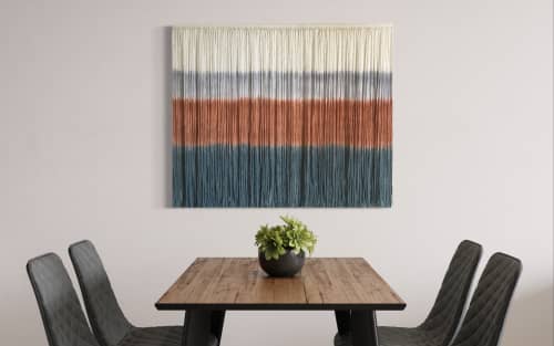 DUST STORM Terracotta Ochre Green Textile Wall Hanging | Macrame Wall Hanging in Wall Hangings by Wallflowers Hanging Art. Item made of oak wood with wool works with boho & mid century modern style