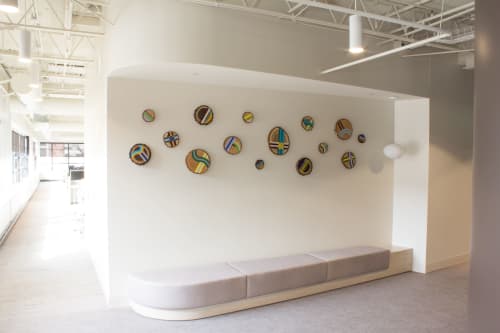 Painted Wood Slices | Mixed Media by Cassandra Smith | Allspring Global Investments in Milwaukee. Item made of wood compatible with boho and contemporary style