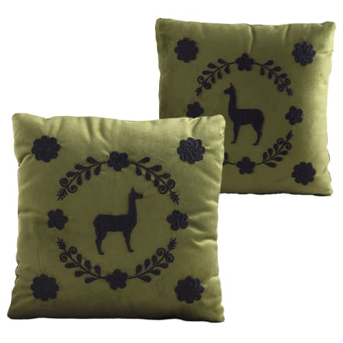 LLAMA Decorative Pillow, Olivo, Set of 2 | Pillows by ANDEAN. Item made of cotton with fiber works with contemporary & traditional style