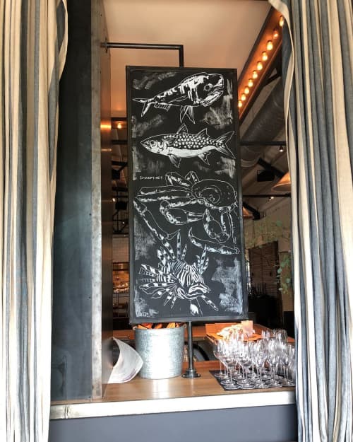 Sustainable Seafood | Murals by Dozfy, LLC | The Optimist in Atlanta. Item made of synthetic