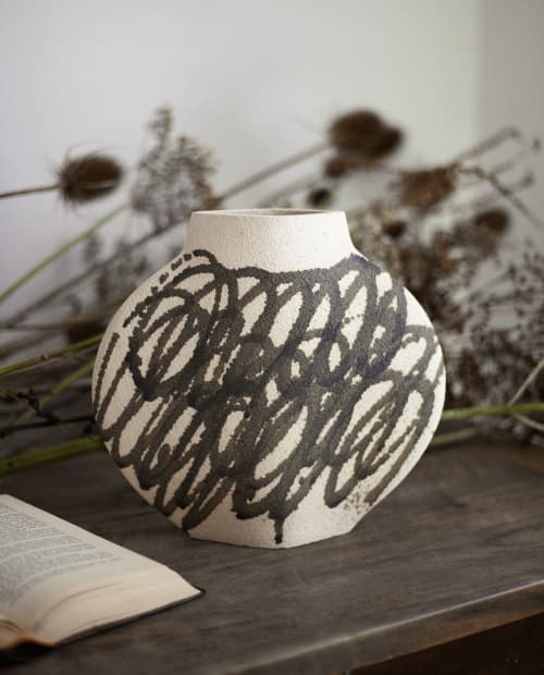 Ceramic Vase ‘Lune [M] - Circles Black’ | Vases & Vessels by INI CERAMIQUE