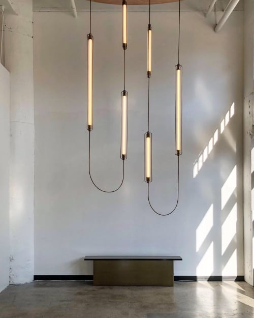 Harp Chandelier | Chandeliers by Neptune Glassworks | ROW DTLA in Los Angeles. Item composed of brass & glass