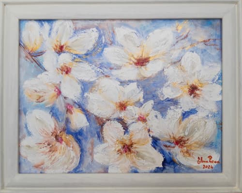 Silk magnolias | Oil And Acrylic Painting in Paintings by Elena Parau. Item made of paper compatible with boho and contemporary style