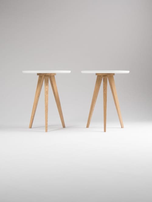 FINN 3 - Pair of round white nightstand, small bedside table | Tables by Mo Woodwork. Item made of oak wood works with minimalism & mid century modern style