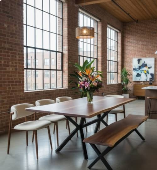 Live-edge walnut dining table with matching bench | Tables by Frankstein Tables