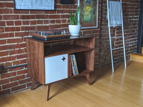 Record Player Stand with Receiver Slot | Record Player Stand | Cabinet in Storage by Max Moody Design. Item composed of walnut