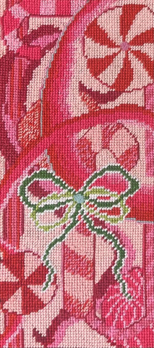 hand-embroidered needlepoint CANDY CANE pillow, ooak | Pillows by Mommani Threads. Item composed of wool in contemporary or eclectic & maximalism style