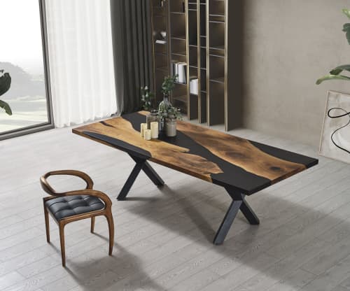 Black Resin Dine Table - Custom Order Dining Table | Tables by Tinella Collection. Item made of walnut works with boho & minimalism style